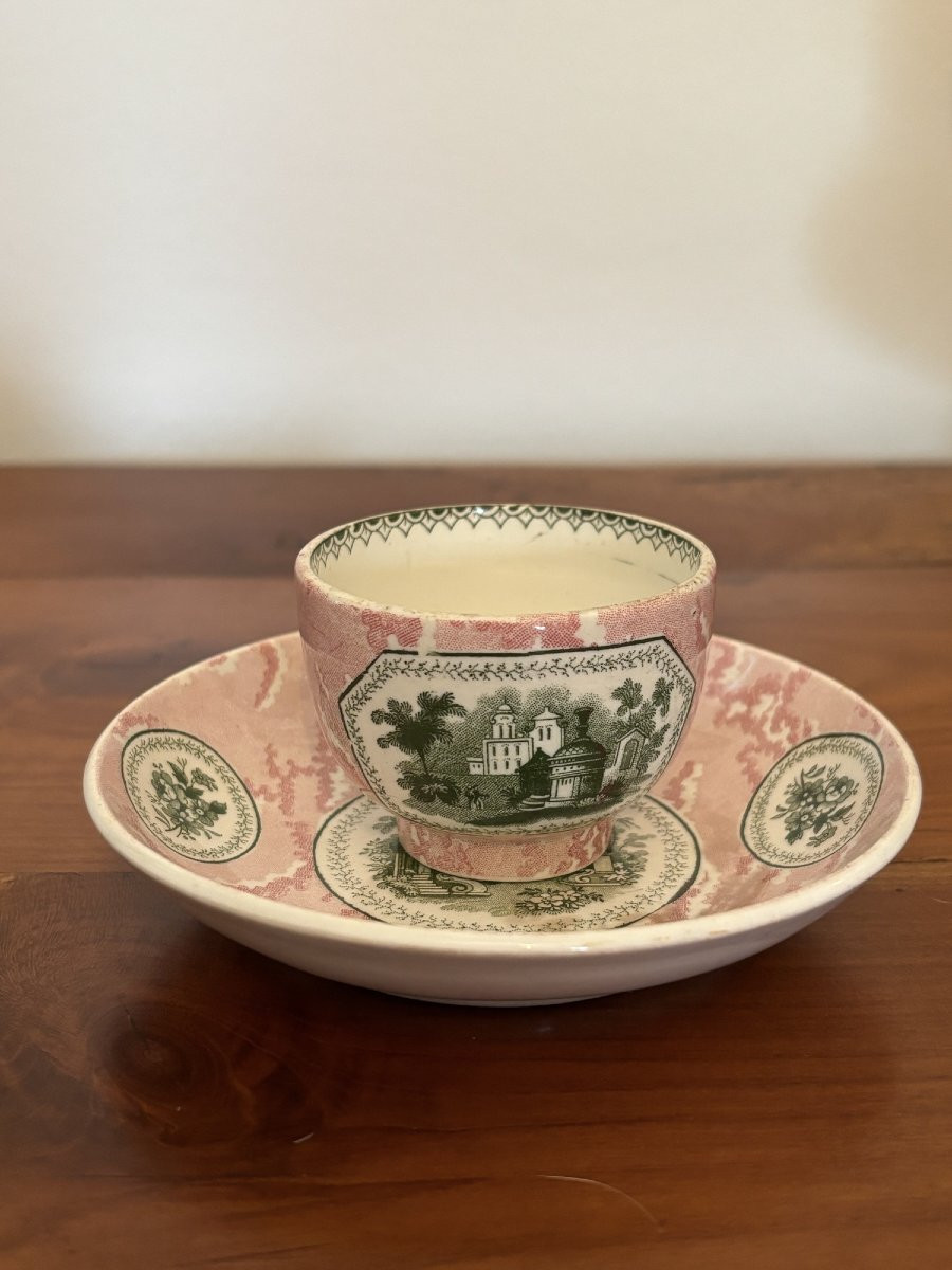 Antique Handleless Cup In Fine Polychrome Earthenware From Creil And Montereau, 1834-photo-3