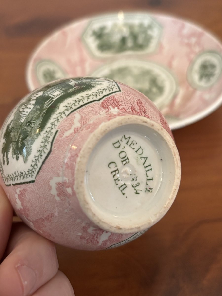 Antique Handleless Cup In Fine Polychrome Earthenware From Creil And Montereau, 1834-photo-1