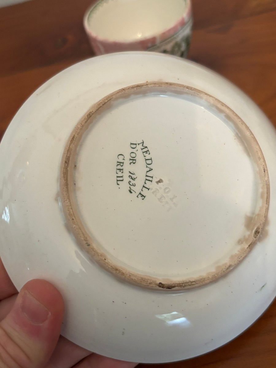 Antique Handleless Cup In Fine Polychrome Earthenware From Creil And Montereau, 1834-photo-5