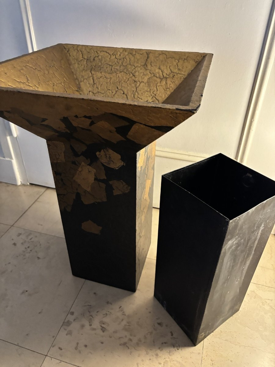 Intéressante jardinière en bois craquelé rehaussé origine Japon Annees 80 vintage chic-photo-5