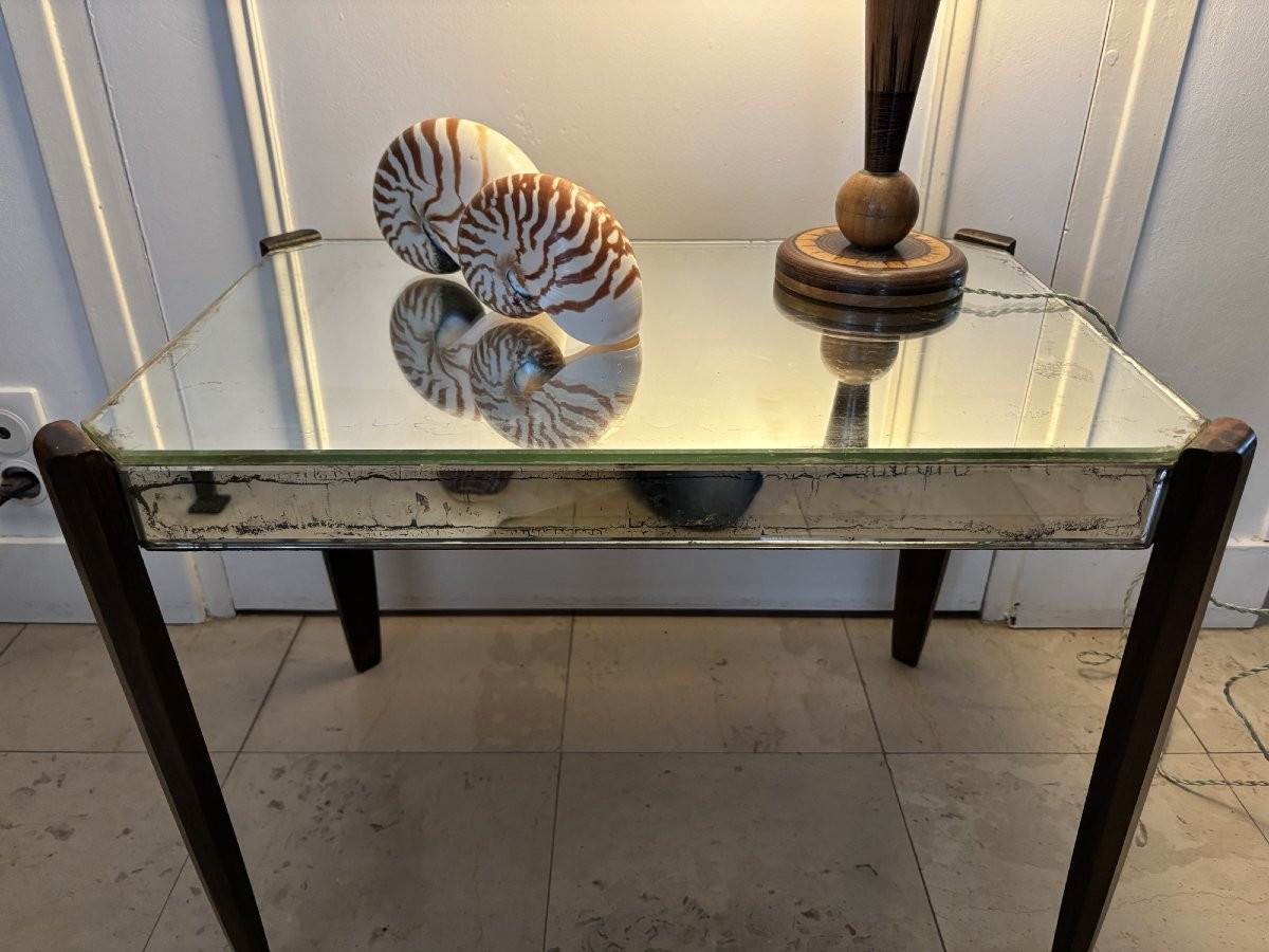 Ancienne table basse salon art déco en miroir vers 1930 -photo-2