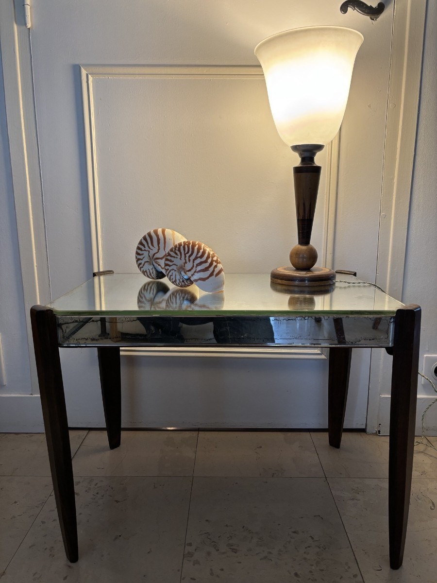 Ancienne table basse salon art déco en miroir vers 1930 