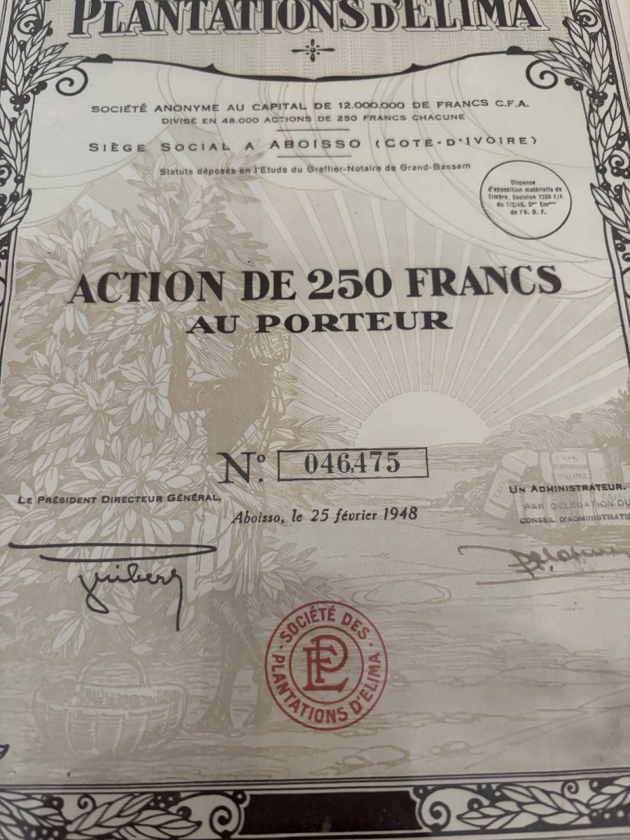 Interesting Set Of 3 Old Framed Shares From Colonial Africa, Dating From The 20th Century.-photo-4