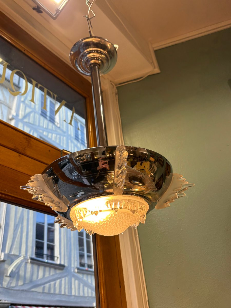 Antique Small Ezan Modernist Frosted Glass Ceiling Light, Art Deco Style, Circa 1930-photo-2