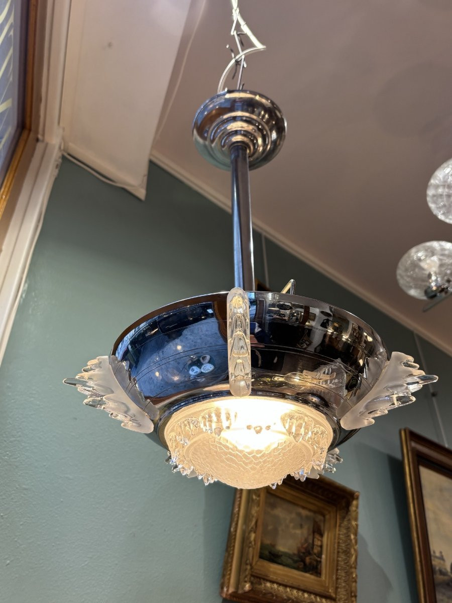 Antique Small Ezan Modernist Frosted Glass Ceiling Light, Art Deco Style, Circa 1930-photo-1