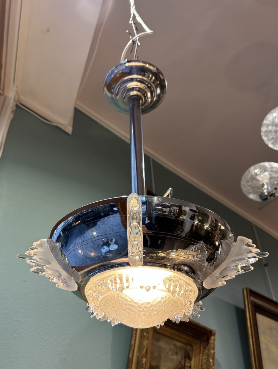 Antique Small Ezan Modernist Frosted Glass Ceiling Light, Art Deco Style, Circa 1930