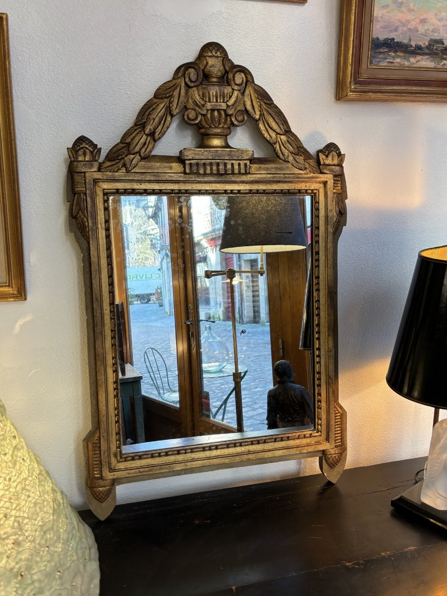 Ancien miroir Louis XVI à fronton epoque fin du XIX eme siecle bois doré -photo-2
