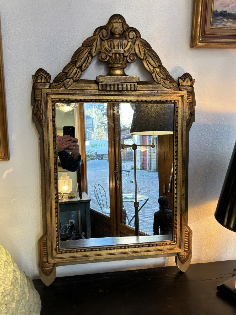 Ancien miroir Louis XVI à fronton epoque fin du XIX eme siecle bois doré -photo-3