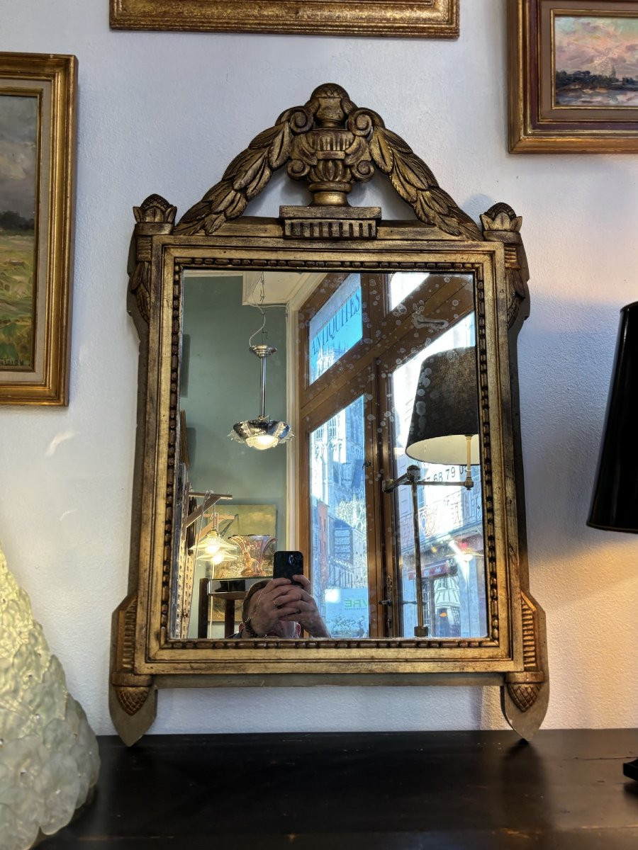 Ancien miroir Louis XVI à fronton epoque fin du XIX eme siecle bois doré -photo-4