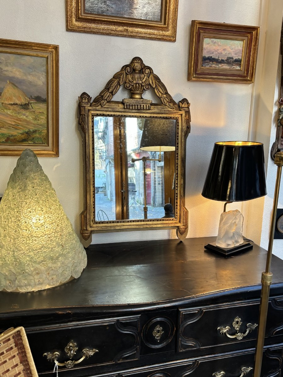 Ancien miroir Louis XVI à fronton epoque fin du XIX eme siecle bois doré -photo-4