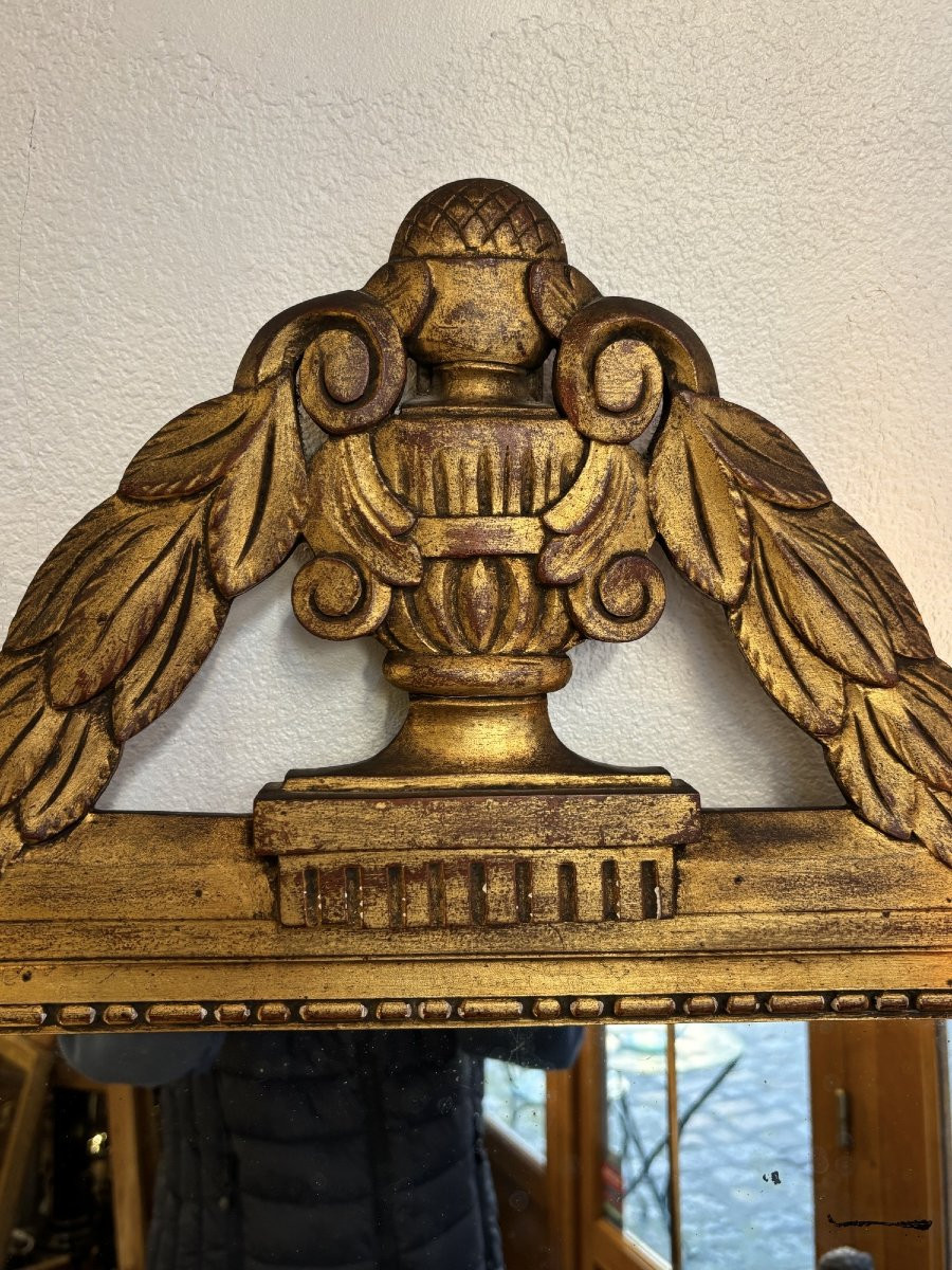 Ancien miroir Louis XVI à fronton epoque fin du XIX eme siecle bois doré -photo-5