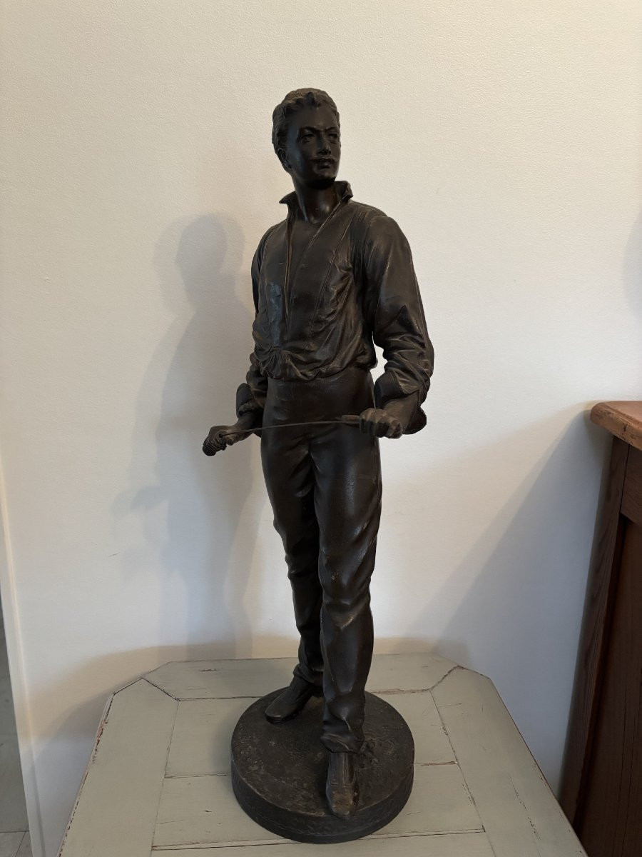 L'escrimeur grande statue regule patine bronze fin XIX eme siècle attribué à Charles Masse 58cm-photo-2