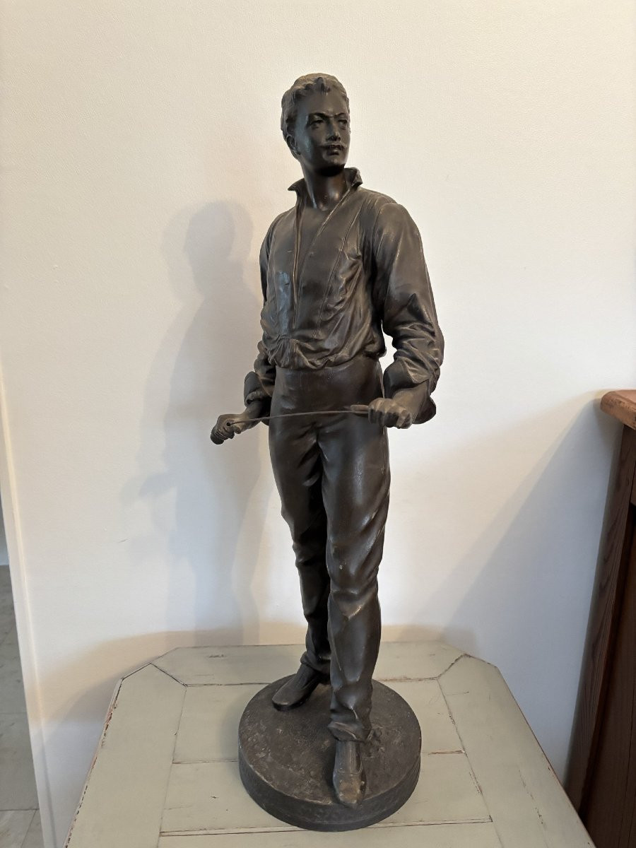 L'escrimeur grande statue regule patine bronze fin XIX eme siècle attribué à Charles Masse 58cm-photo-1