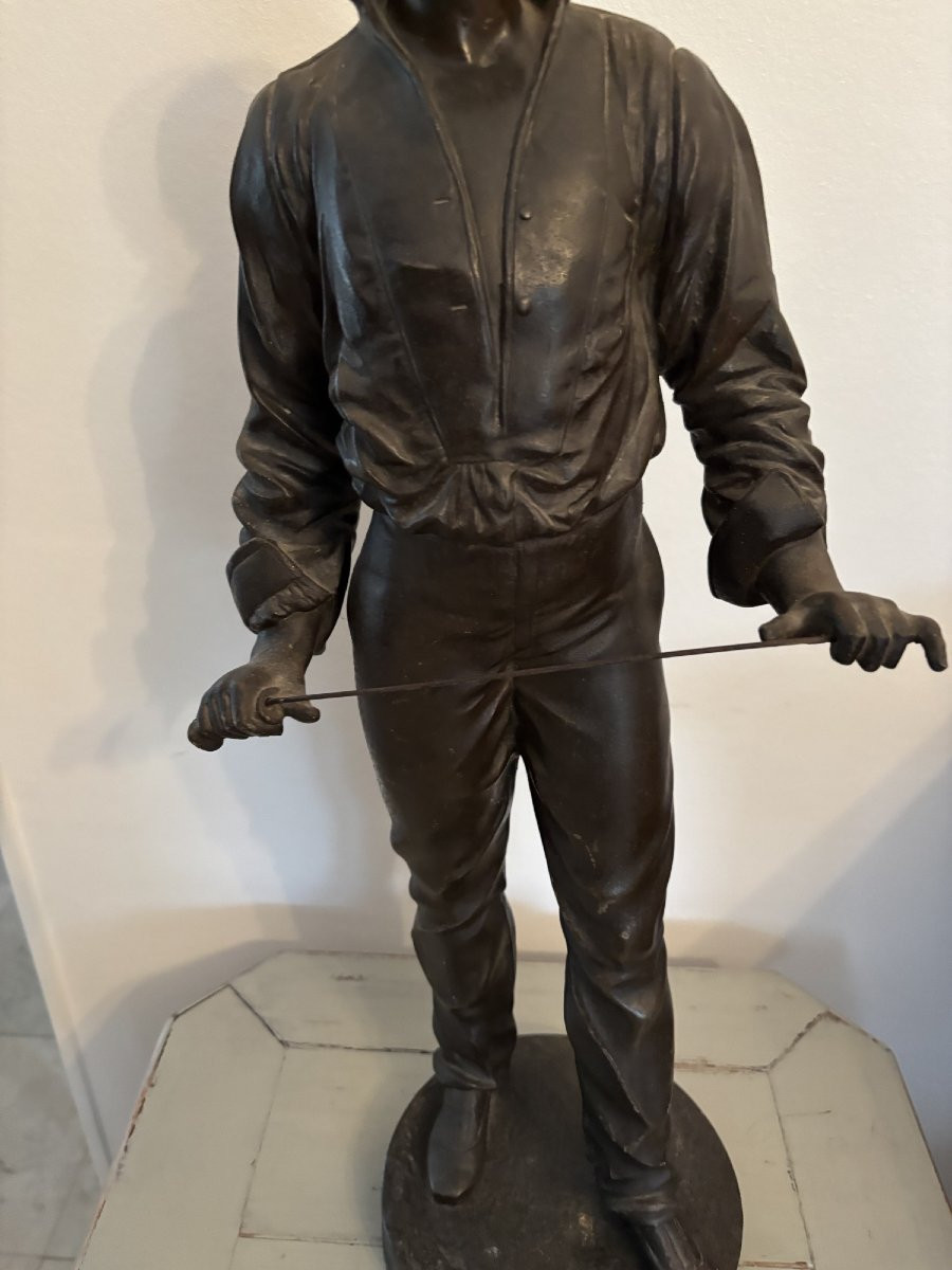 L'escrimeur grande statue regule patine bronze fin XIX eme siècle attribué à Charles Masse 58cm-photo-3