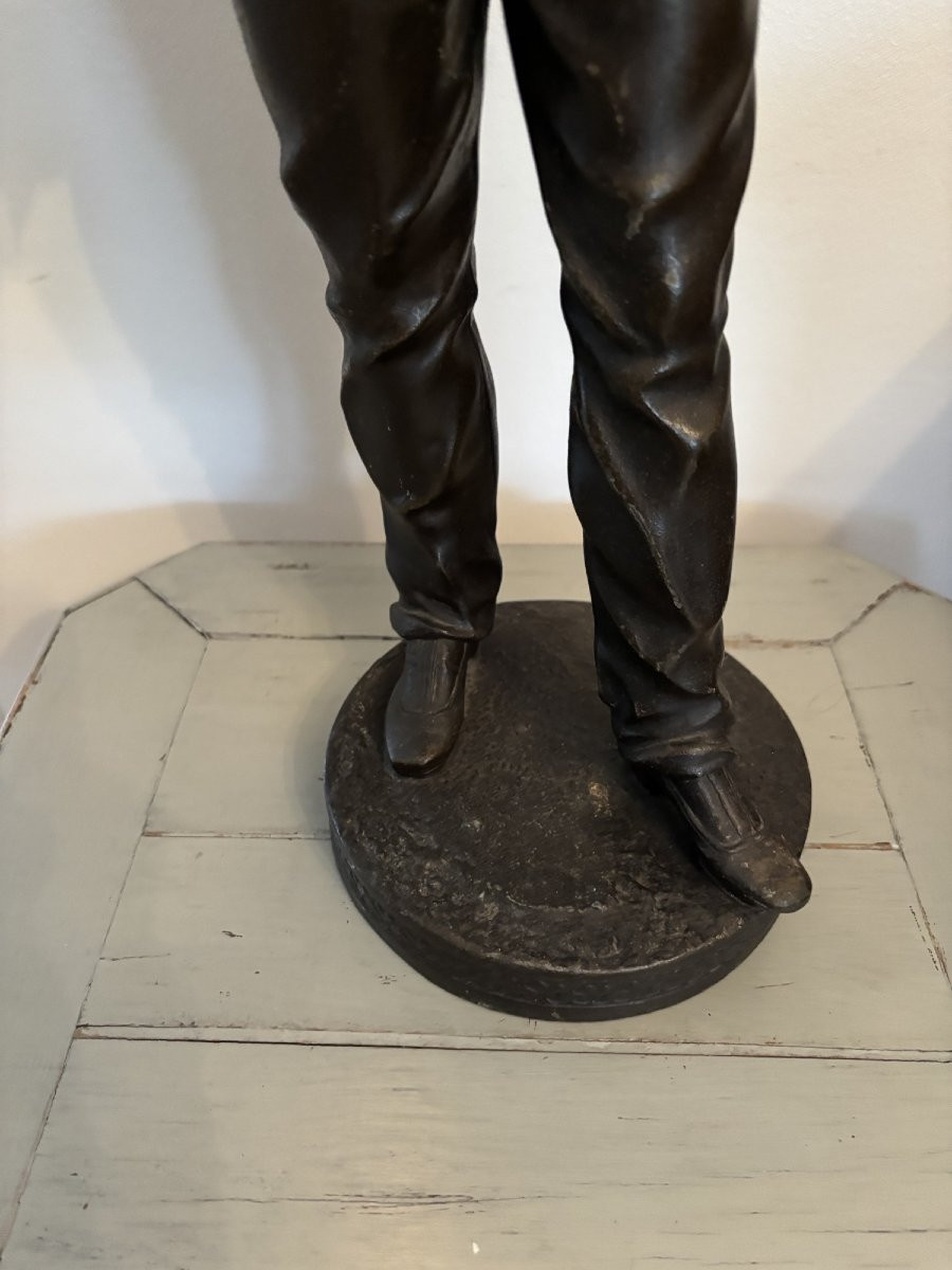 L'escrimeur grande statue regule patine bronze fin XIX eme siècle attribué à Charles Masse 58cm-photo-4