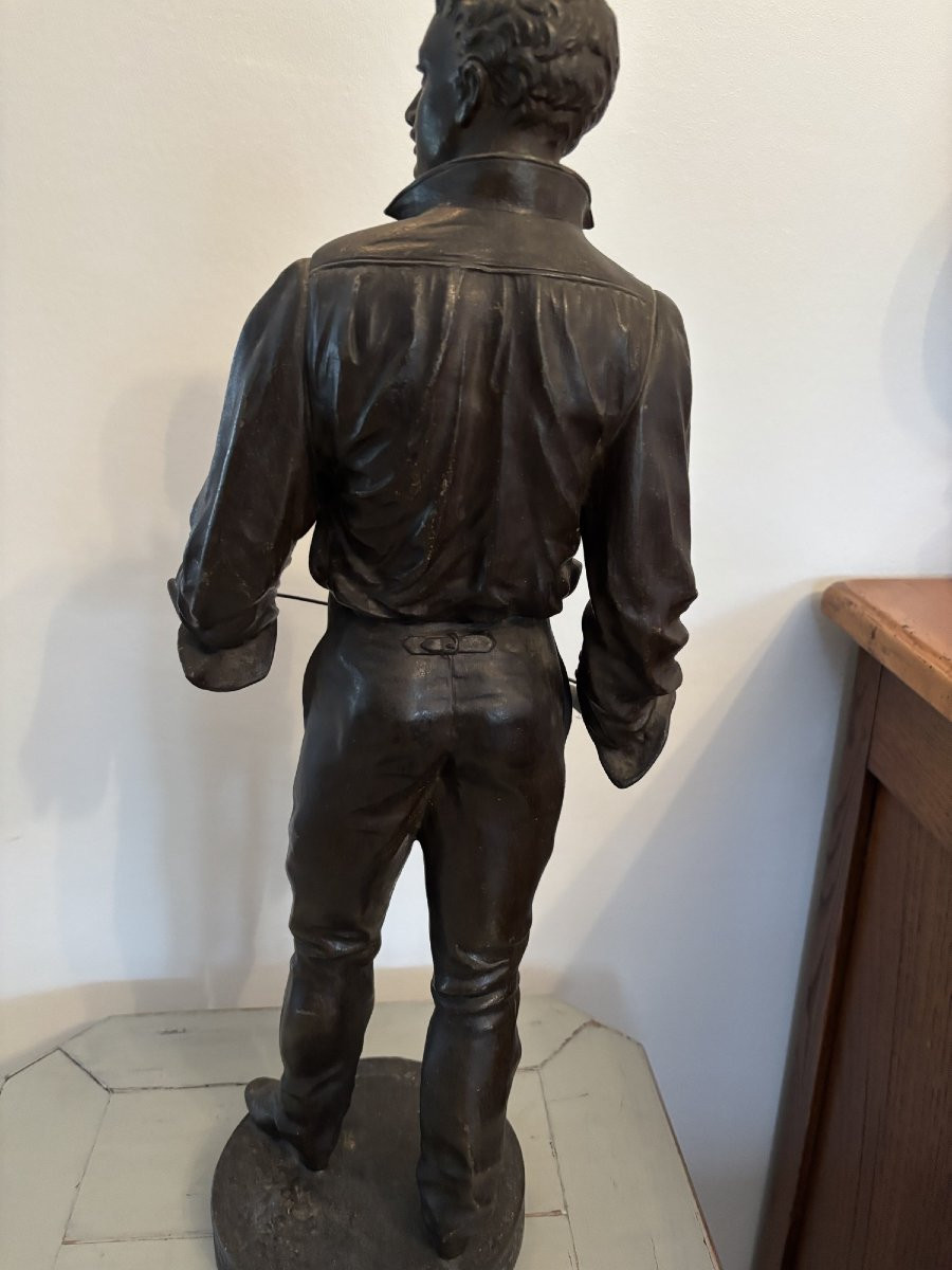 L'escrimeur grande statue regule patine bronze fin XIX eme siècle attribué à Charles Masse 58cm-photo-5