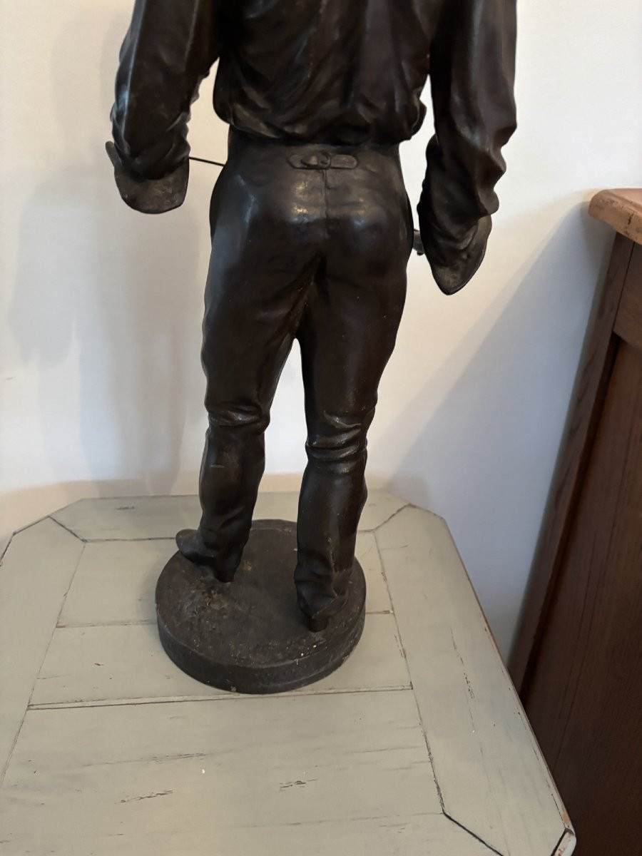 L'escrimeur grande statue regule patine bronze fin XIX eme siècle attribué à Charles Masse 58cm-photo-6