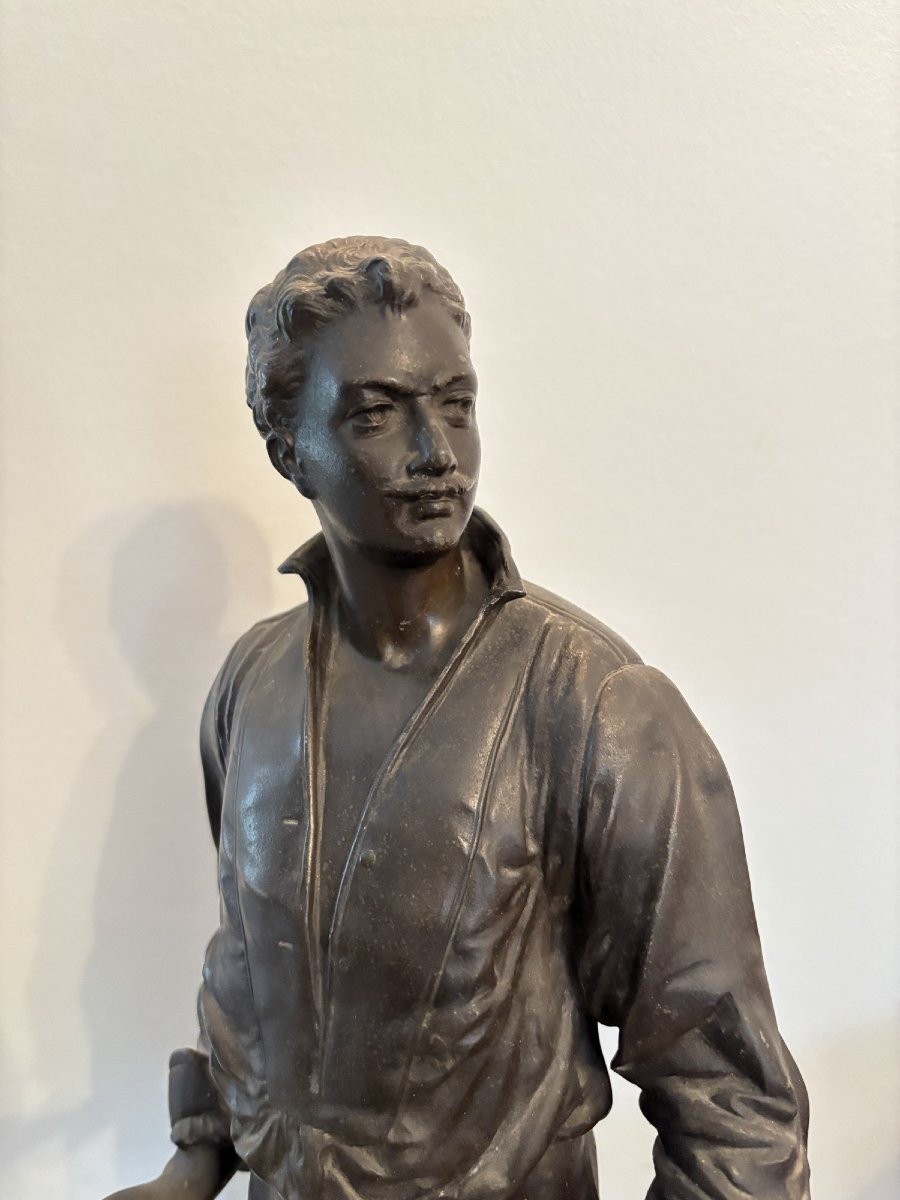L'escrimeur grande statue regule patine bronze fin XIX eme siècle attribué à Charles Masse 58cm-photo-8
