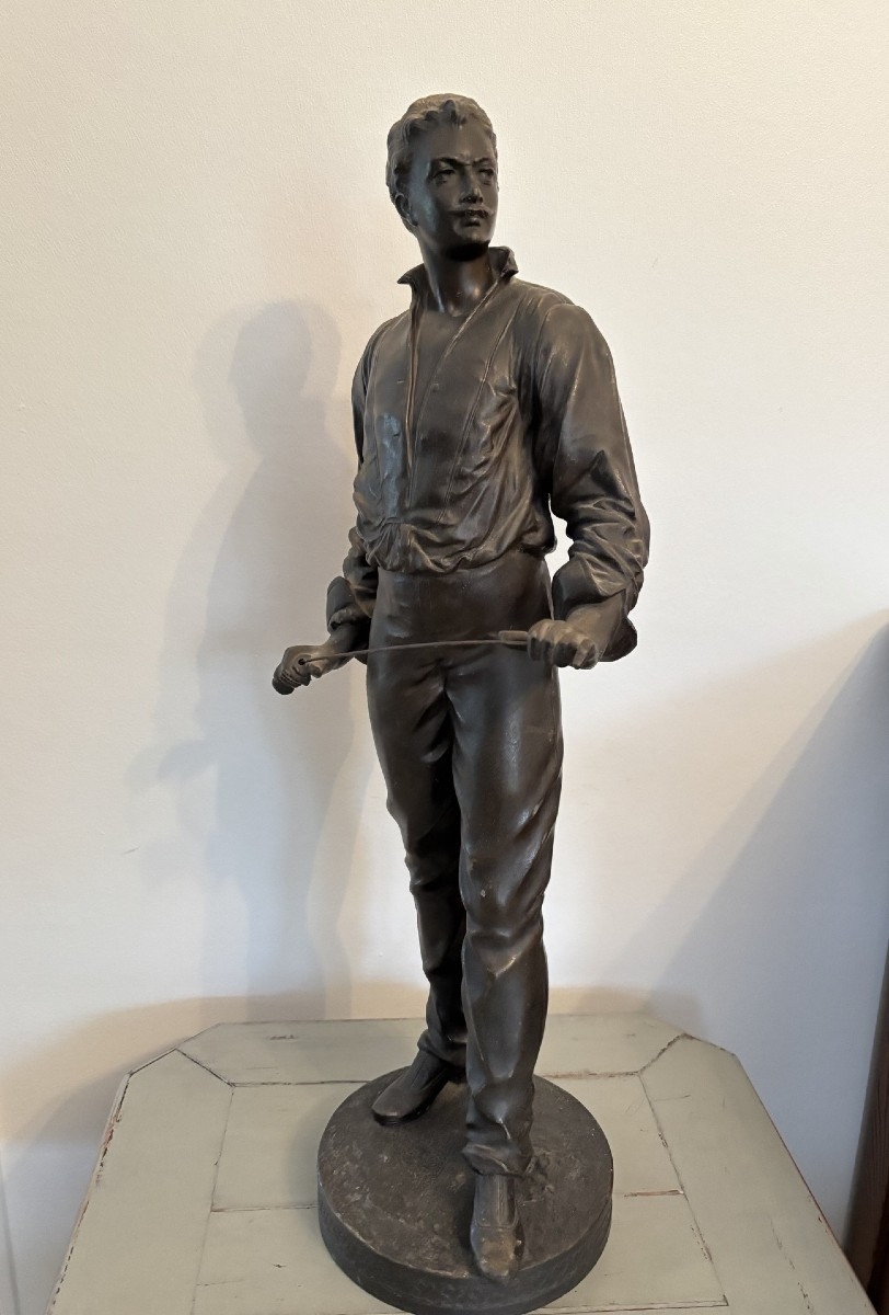 L'escrimeur grande statue regule patine bronze fin XIX eme siècle attribué à Charles Masse 58cm