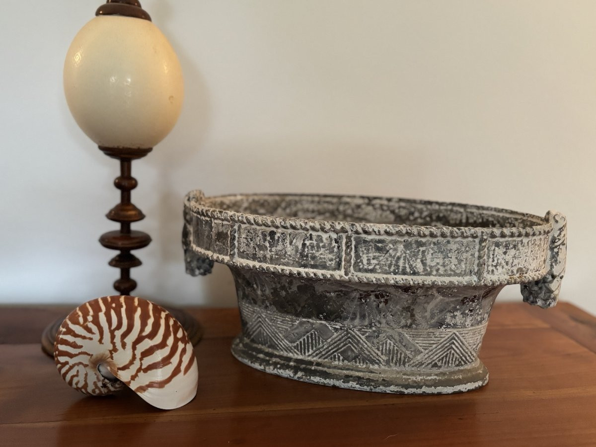 Ancienne jardinière en fonte de fer patinée vers 1900 style Louis XVI-photo-4