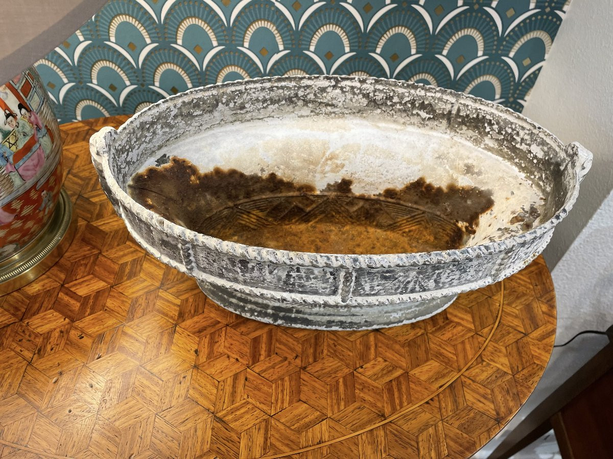 Ancienne jardinière en fonte de fer patinée vers 1900 style Louis XVI-photo-3