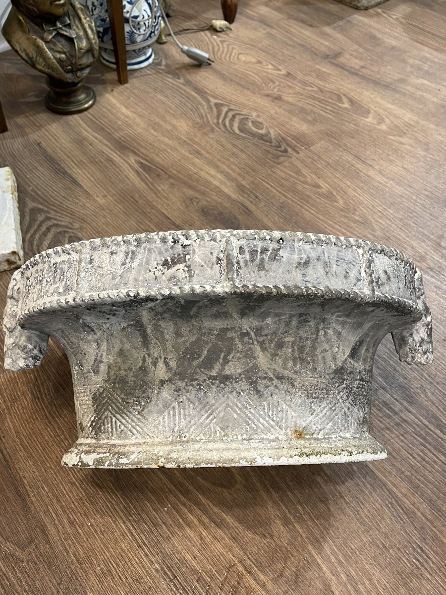 Ancienne jardinière en fonte de fer patinée vers 1900 style Louis XVI-photo-5