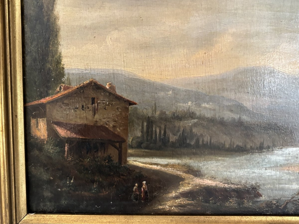 Ancien petit tableau Huile sur panneau dans son cadre d'origine XIX eme Suisse ou Italie  HSP-photo-2