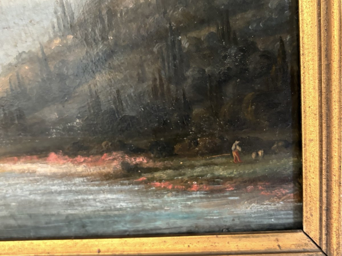 Ancien petit tableau Huile sur panneau dans son cadre d'origine XIX eme Suisse ou Italie  HSP-photo-3