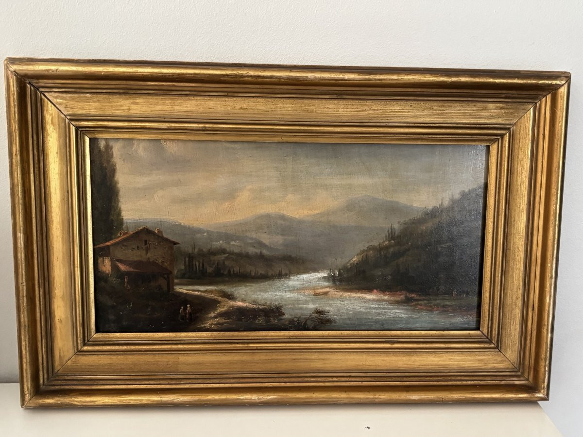 Ancien petit tableau Huile sur panneau dans son cadre d'origine XIX eme Suisse ou Italie  HSP-photo-3