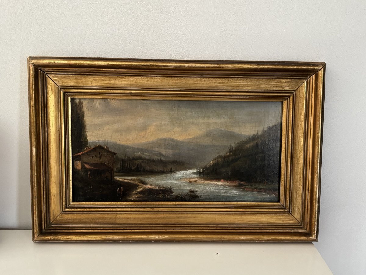 Ancien petit tableau Huile sur panneau dans son cadre d'origine XIX eme Suisse ou Italie  HSP-photo-4