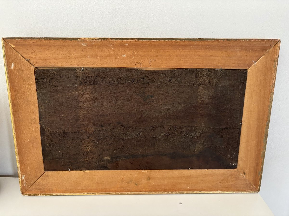 Ancien petit tableau Huile sur panneau dans son cadre d'origine XIX eme Suisse ou Italie  HSP-photo-6