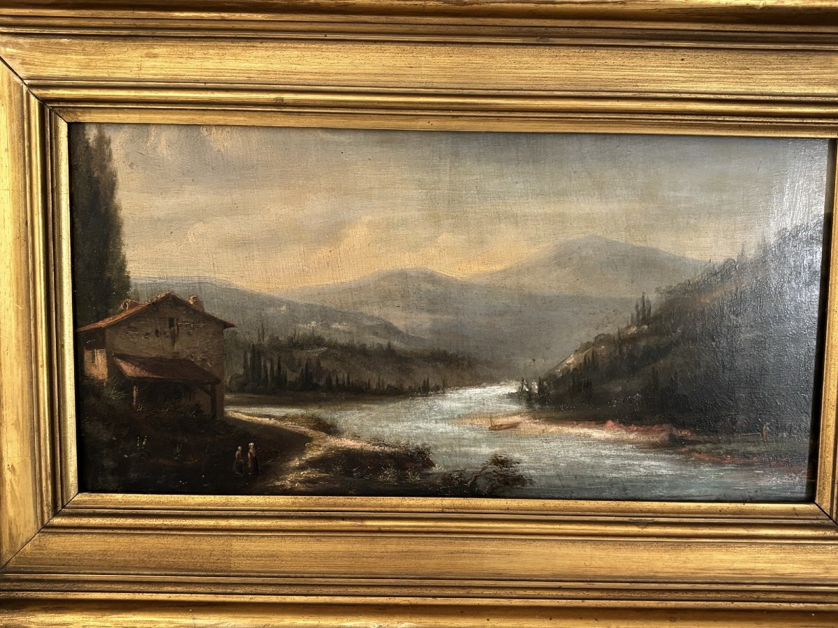 Ancien petit tableau Huile sur panneau dans son cadre d'origine XIX eme Suisse ou Italie  HSP-photo-8