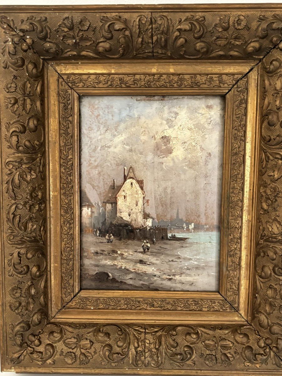 Ancien petit tableau marine Huile sur panneau dans son cadre d'origine fin XIX siecle normandie-photo-3
