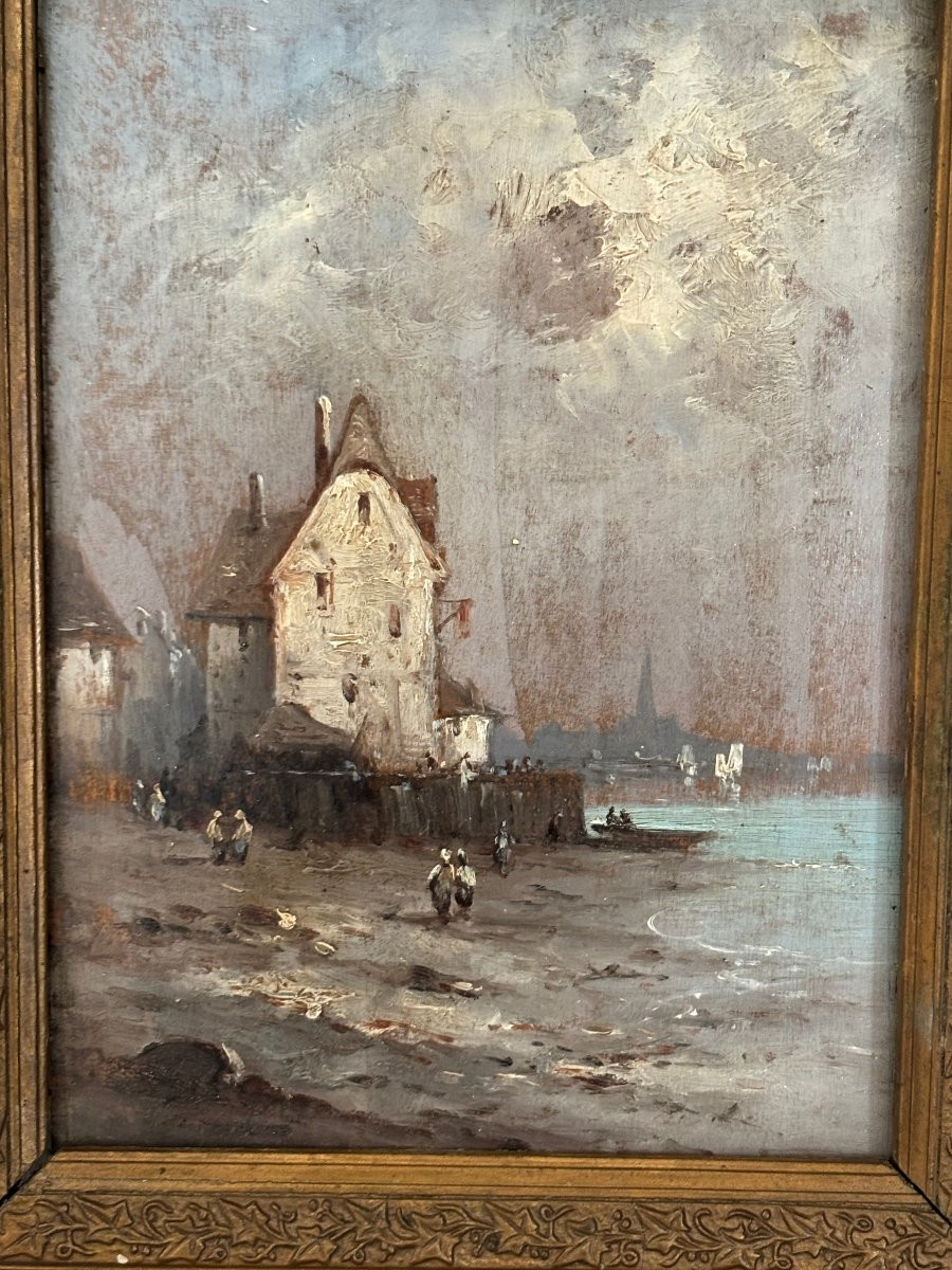 Ancien petit tableau marine Huile sur panneau dans son cadre d'origine fin XIX siecle normandie-photo-4