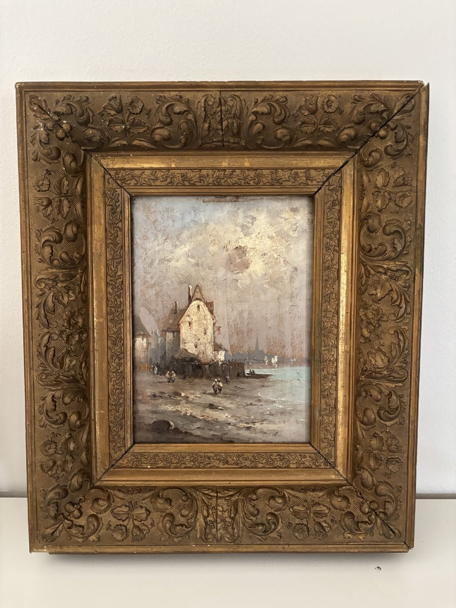 Ancien petit tableau marine Huile sur panneau dans son cadre d'origine fin XIX siecle normandie-photo-1