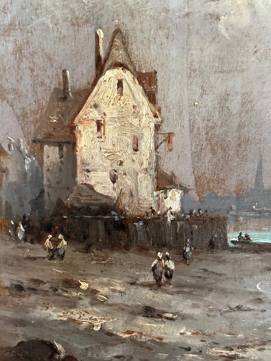 Ancien petit tableau marine Huile sur panneau dans son cadre d'origine fin XIX siecle normandie-photo-4