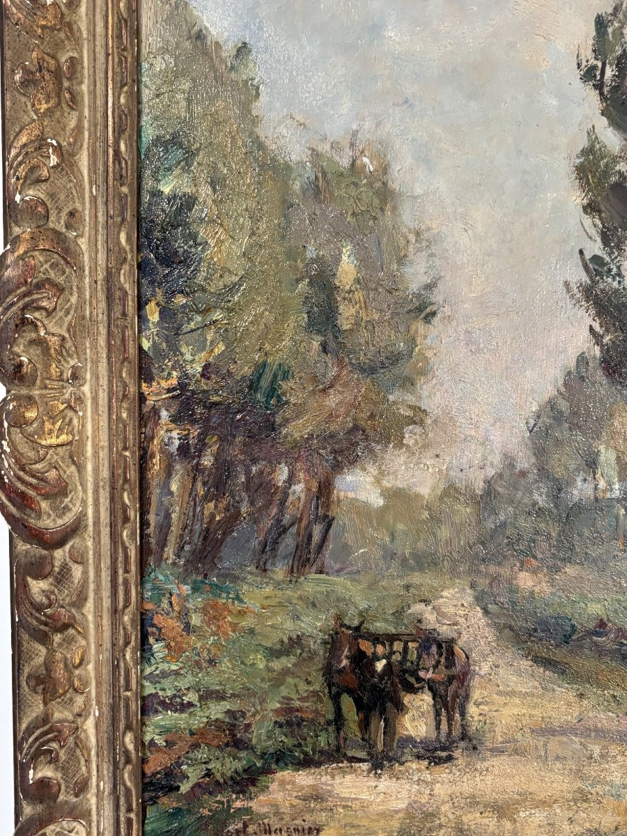 Le chemin par Edouard Lefort-Magniez ancien tableau impressionniste debut XX eme huile sur bois-photo-1