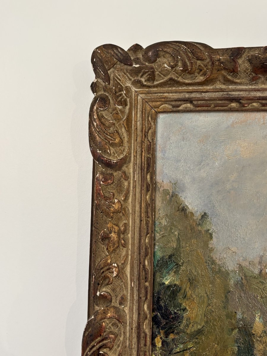 Le chemin par Edouard Lefort-Magniez ancien tableau impressionniste debut XX eme huile sur bois-photo-4