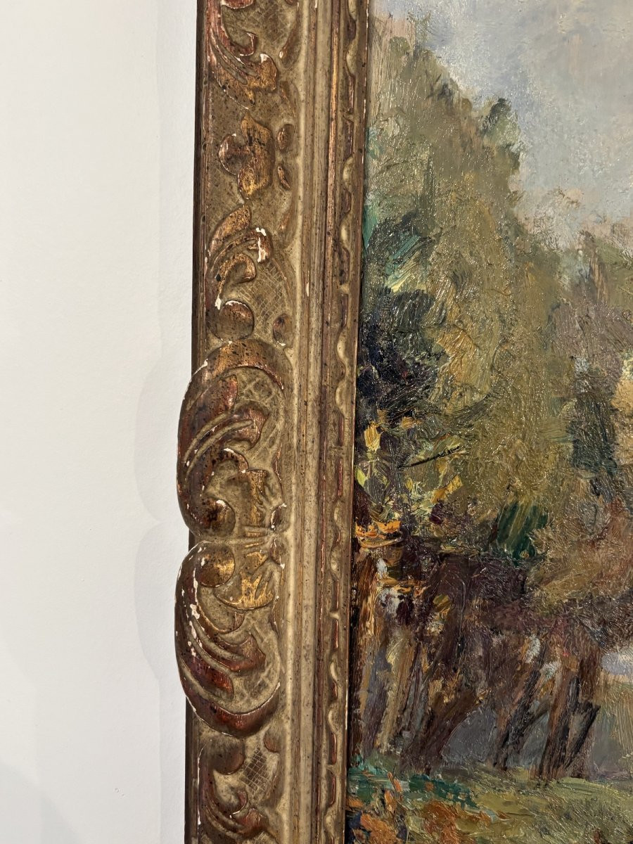 Le chemin par Edouard Lefort-Magniez ancien tableau impressionniste debut XX eme huile sur bois-photo-5
