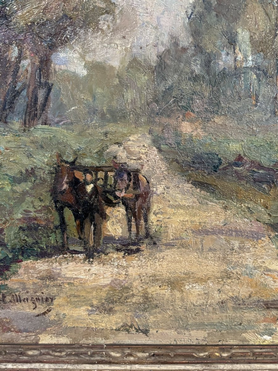 Le chemin par Edouard Lefort-Magniez ancien tableau impressionniste debut XX eme huile sur bois-photo-7