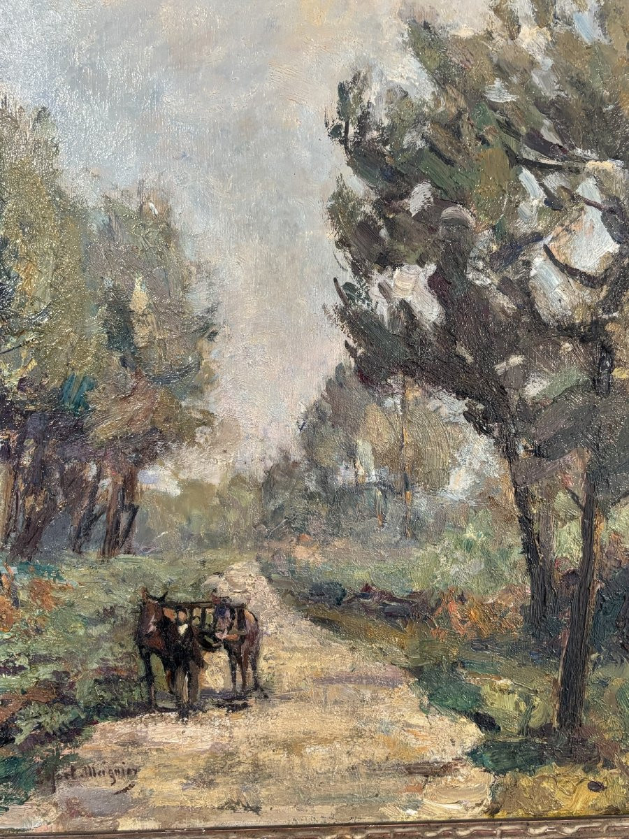 Le chemin par Edouard Lefort-Magniez ancien tableau impressionniste debut XX eme huile sur bois-photo-8