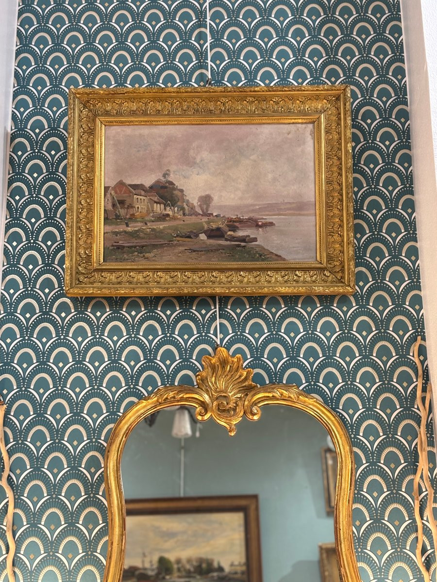 Antique Painting, Oil On Canvas, Banks Of The Seine By Galien Laloue, Impressionist -photo-2