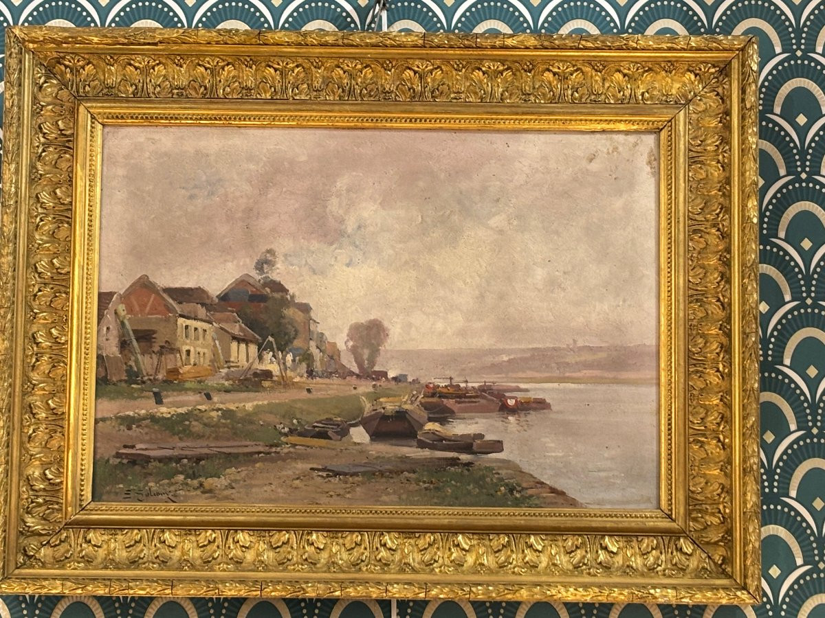 Antique Painting, Oil On Canvas, Banks Of The Seine By Galien Laloue, Impressionist -photo-7