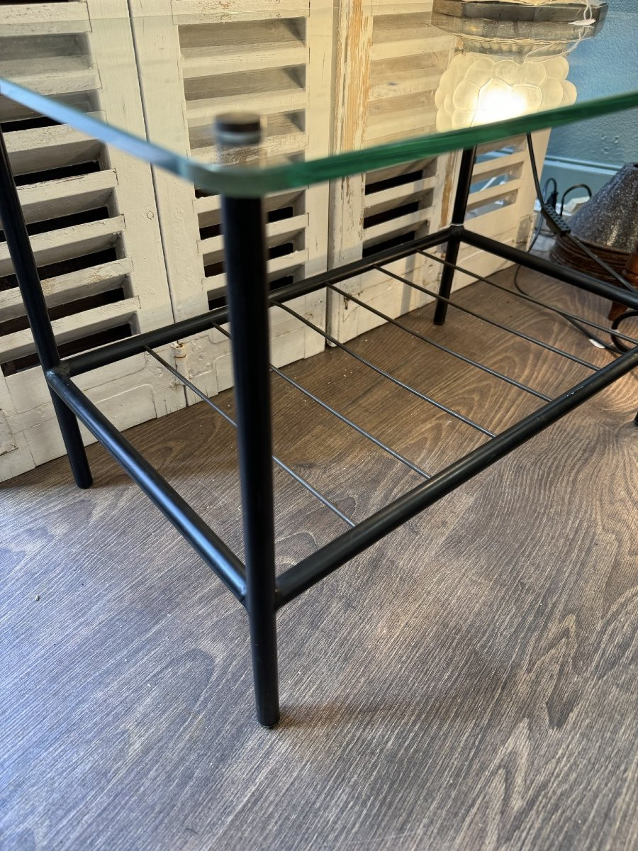 Antique Small Vintage Coffee Table In The Style Of Pierre Guariche, Antique Glass, 20th Century-photo-4