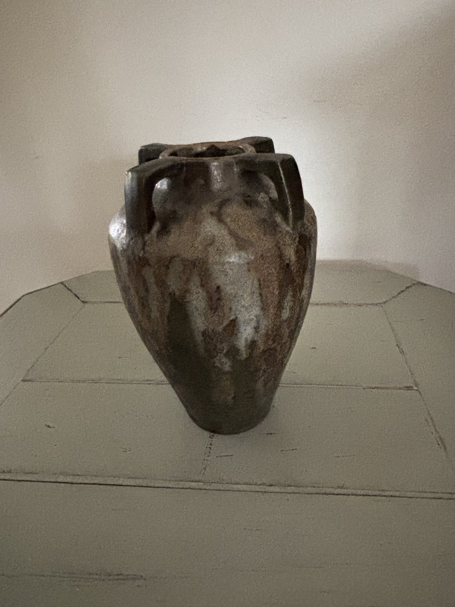 Antique Small Art Deco Stoneware Vase By Charles Greber, Beauvais Collection-photo-3