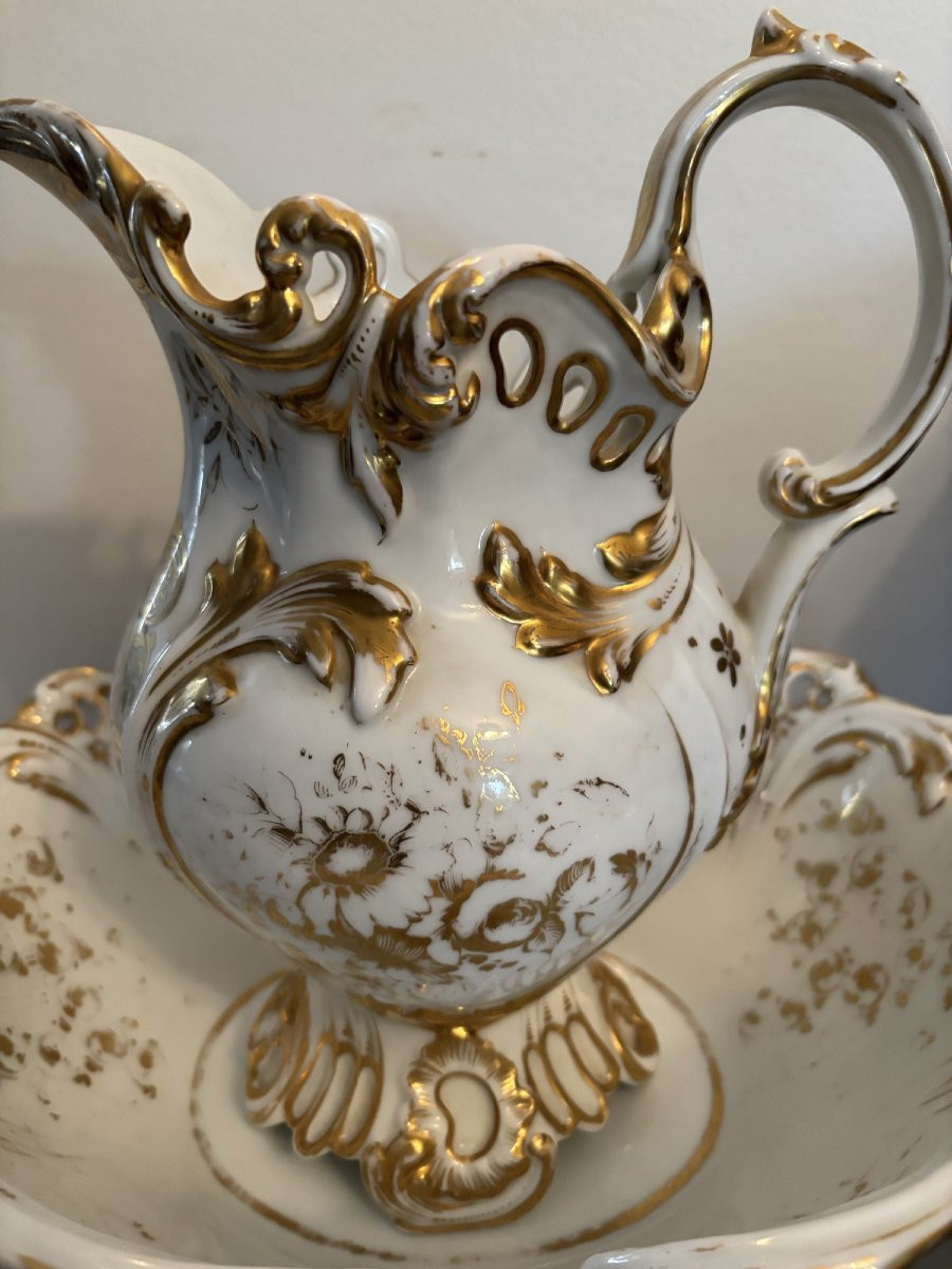 Antique Openwork Porcelain Jug And Basin From Paris, Circa 1850, 19th Century-photo-1