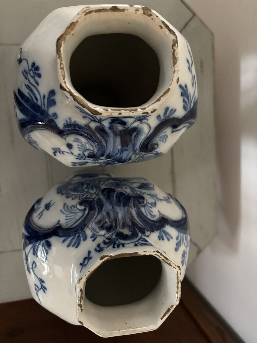 Antique Pair Of So-called Baluster Vases In Delftware, Late 18th Century -photo-5