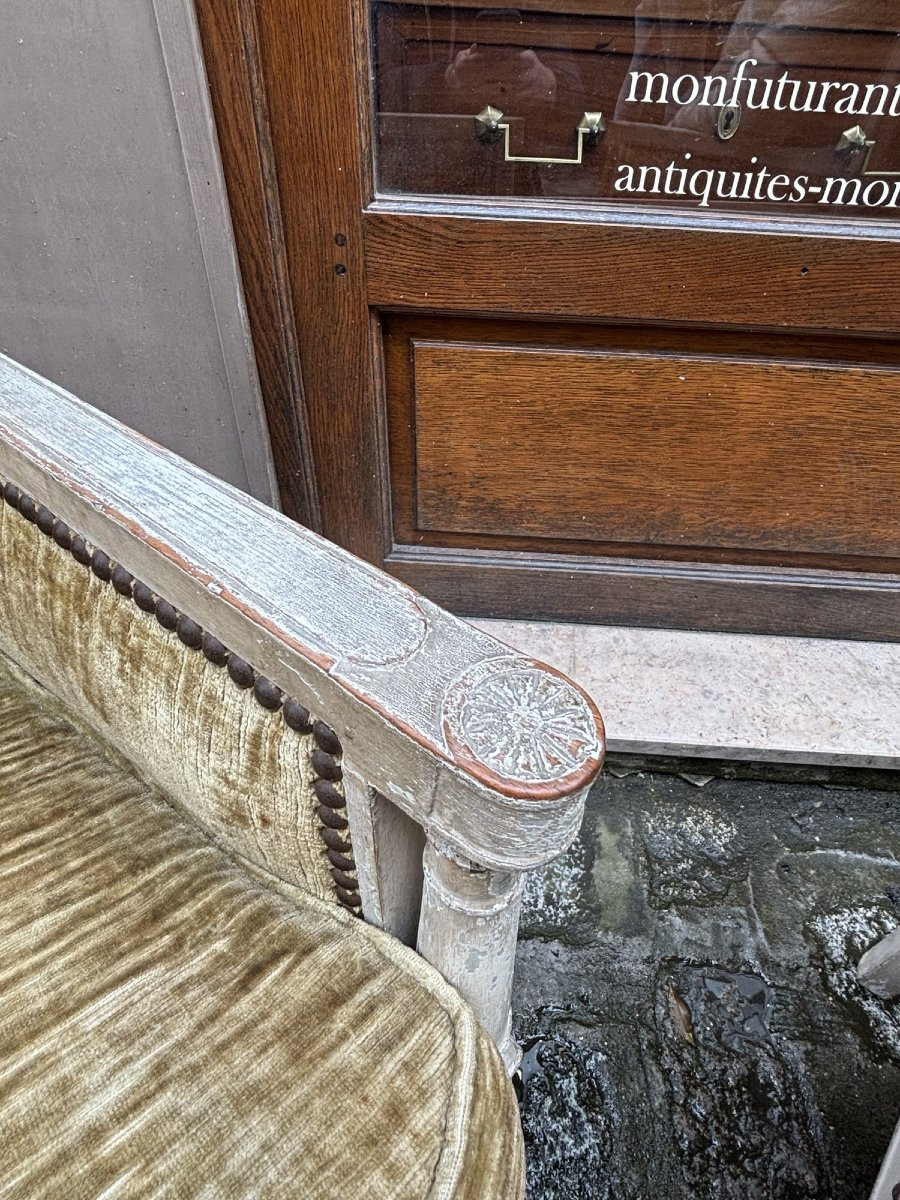 Antique Pair Of Bergère Armchairs, 18th Century Louis XVI Directoire Period, Lacquered Wood -photo-4