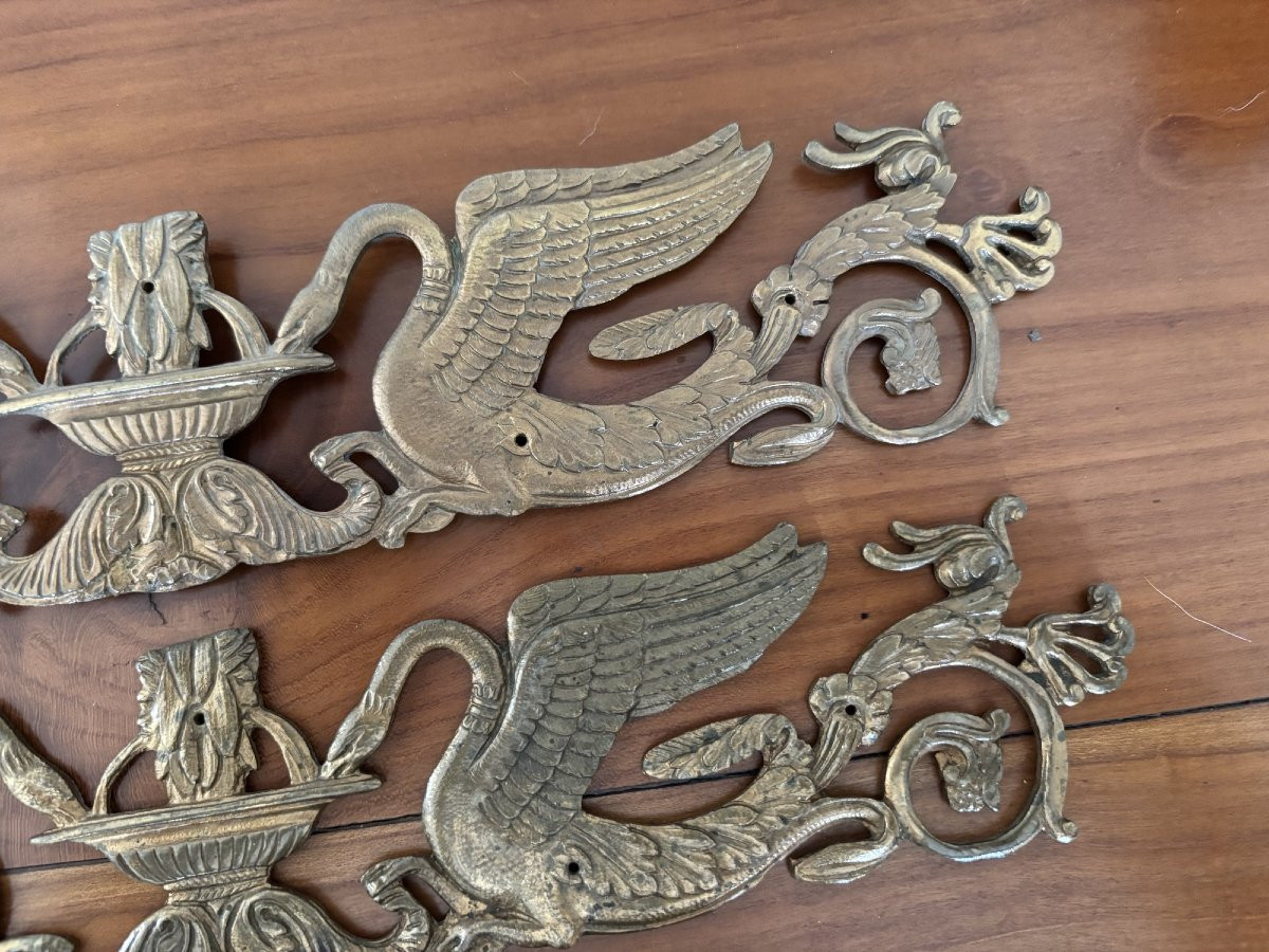 Pair Of Bronze Ornaments Decorated With Swans, Empire Style, Signed Louis Noel -photo-4