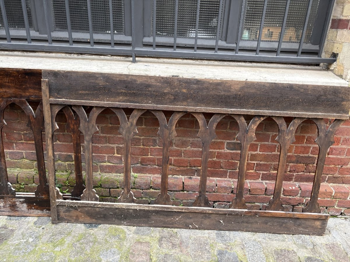 Ancien élément de boiserie , panneaux gothiques en l'état du XIX eme siecle soubassement deco-photo-3